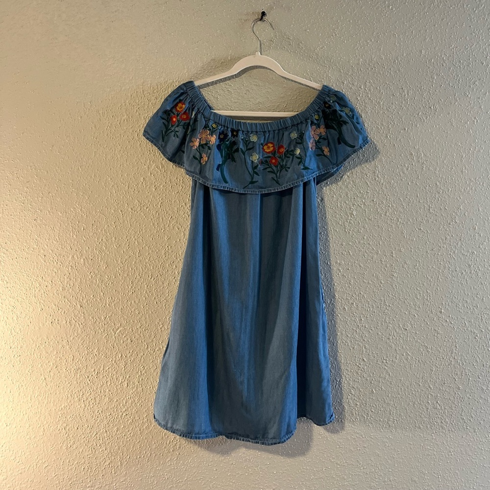 Denim by F&F Off Shoulder Mini Dress Tunic Women's Size 8 Pockets Lightweight